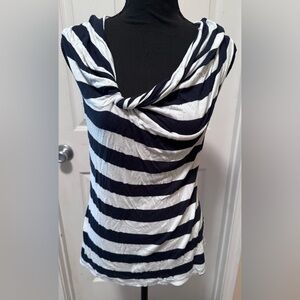 MM Couture Navy and White Striped Cowl Neck Blouse